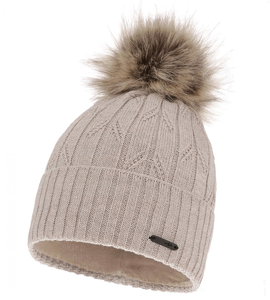 Czapka zimowa damska, merino 50%, polar, Litena, beżowa, 55-57 cm	