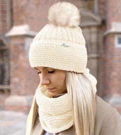 Zimowa czapka damska z pomponem, komplet z kominem, Mauricia rozm. 55-57  cm