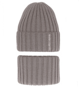 Komplet zimowy dla chłopca, czapka i komin, Vilidio, taupe, 46-48 cm