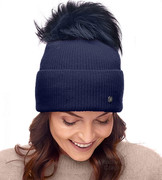 Czapka Damska z Wełny Merino i Kaszmiru z Pomponem z Jenota, Cavilla, granatowa, 55-57 cm