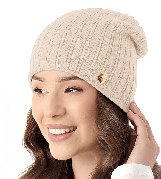 Czapka zimowa, damska smerfetka, Dorren, jasny beżowy, 55-57 cm