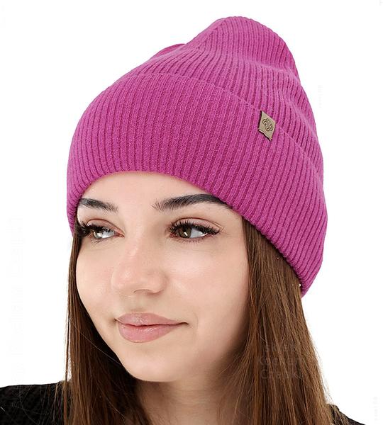 Czapka jesienna, damska, wełna merino z kaszmirem, Nalieta, amarantowa, 54-57 cm
