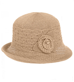 Kapelusz damski na lato, z małym rondem, Aomeda, kamel, 55-57 cm