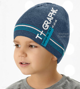 Czapka chłopięca, dzianinowa, dopasowana, TGraphic, niebieska, 49-53