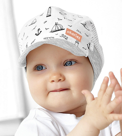 Czapka na lato dla chłopczyka, bawełniana z siateczką, szary melanż + biały, Navasti, 49-50 cm