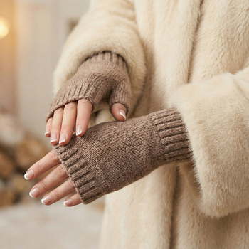 Rękawiczki bez palców, mitenki z wełny i kaszmiru, Suzanne, ciemny bez melanż, S-L