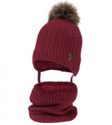 Czapka i komin dla chłopca, z wełną merino, Gonzo, bordowy, 48-50 cm