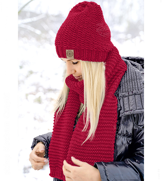 Czapka z polarem i długi szalik, Gisele, czerwony (2), 55-57 cm