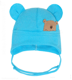 Czapka z uszkami dla niemowlaka, wiązana, Humberto, rozm. 42-44 cm