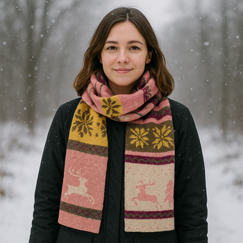 Szalik damski zimowy, z motywem zimowym, pastelowe kolory