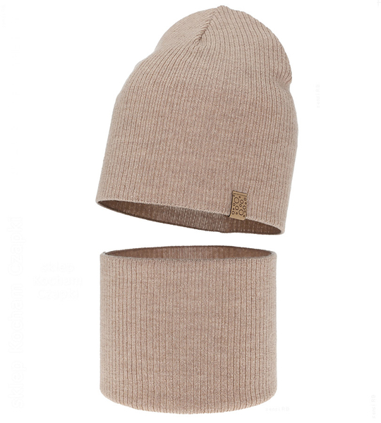 Czapka i komin dla dziewczynki, jesienny/wiosenny komplet, 100% wełny merino, Croana, beżowy (07), 52-54 cm
