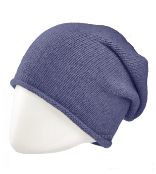 Czapka damska z wełny merino i kaszmiru, jesienna/zimowa, Cetina, niebieska, 55-60 cm