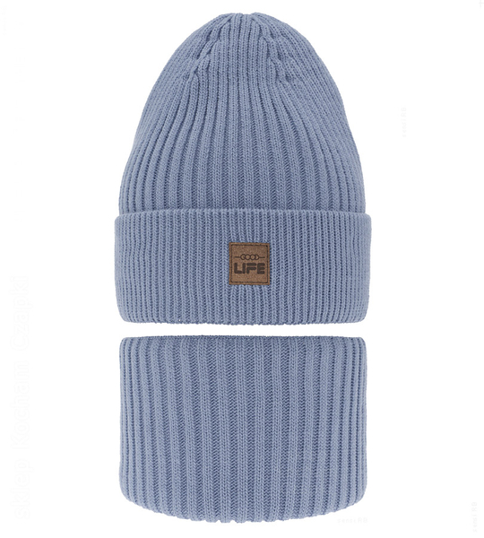 Komplet zimowy dla chłopca, czapka i komin, Sabilio, niebieski (08), 52-55 cm
