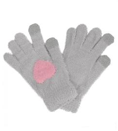 Rękawiczki dotykowe z syntetycznej alpaki z Sercem, szare, rozm. 12-15 lat
