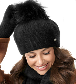 Beret damski zimowy, angora, Dimmis, czarny, 56-60 cm