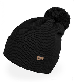 Czapka merino, z pomponem, Mjaia, czarna, 48-54 cm