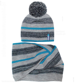 Komplet zimowy dla chłopca: czapka i komin na szyję, Tomoko, szary + turkus, rozm. 52-54 cm