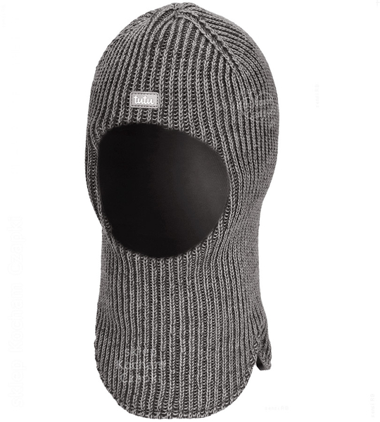 Kominiarka z wełny 100% merino na zimę dla chłopca, Smurfo, szary melanż, 52-56 cm 