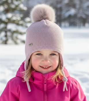 Czapka dla dziewczynki, wełna merino wiązana, Haimo, wrzosowy róż, 52-56 cm