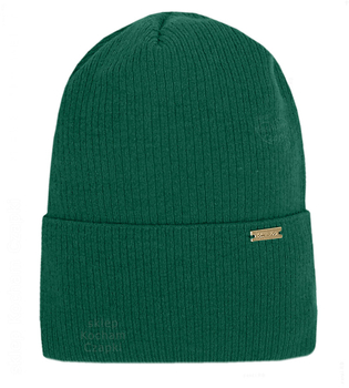 Czapka damska wełniana z bawełnianą podszewką, prążek, zielona, Hilda, 54-57 cm