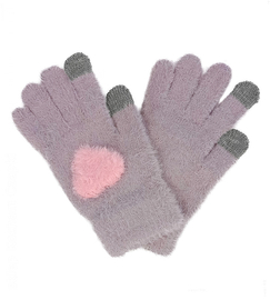 Rękawiczki dotykowe z syntetycznej alpaki z Sercem, wrzosowe, rozm. 12-15 lat