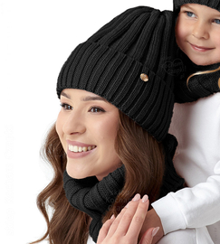 Czapka i komin zimowy, komplet damski, Falka, czarny, 56-60 cm