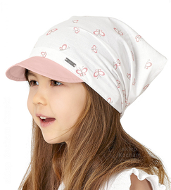 Chustka z daszkiem, na gumce, na głowę dla dziewczynki, Leptira, biały + brudny róż, 52-54 cm