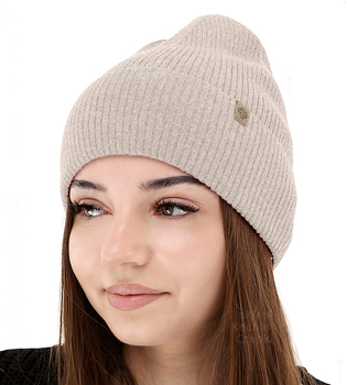 Czapka jesienna, damska, wełna merino z kaszmirem, Nalieta, jasny beżowy,  54-57 cm