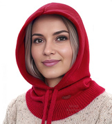 Kominiarka damska, kaptur zimowy, merino 17%, Beliza, czerwona, 55-62 cm