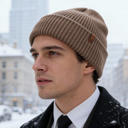 Czapka zimowa męska, 100% wełna merino, Harold, kakaowy, 56-58 cm