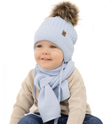 Zimowa czapka i szalik dla chłopczyka, Lassen, jasny niebieski, 46-48 cm