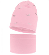 Komplet wiosenny/jesienny, dla dziewczynki, czapka i komin, Raflona, różowy, 48-50 cm