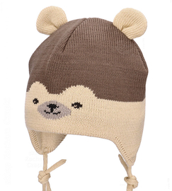 Czapka merino zimowa, niemowlęca, Isjomina, beżowy + brązowy , 38-42 cm