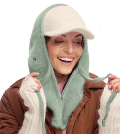 Komin z kapturem damski, kominiarka/kaptur zimowy, angora, Dayeni, zielony, 55-60 cm