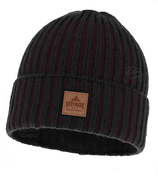 Czapka zimowa męska, z wełną merino 34%, Nebet, czarny melanż, 56-60 cm