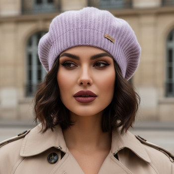 Beret damski, zimowy, Arcadia, fioletowy, 55-60 cm