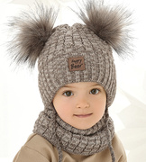 Zimowa czapka i komin dla chłopca, Verrat, beżowy melanż, 50-53 cm