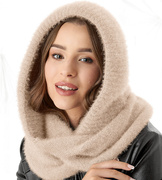 Komin z kapturem damski, kominiarka damska, Onaasi, beżowy jasny, 55-62 cm