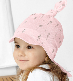 Czapka/chustka z daszkiem, muślinowa, dla dziewczynki,  Linderi, pudrowy róż, 42-50 cm