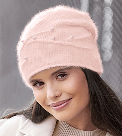 Czapka zimowa, damska, Izydora, angora, jasny morelowy morelowy , 54-56 cm