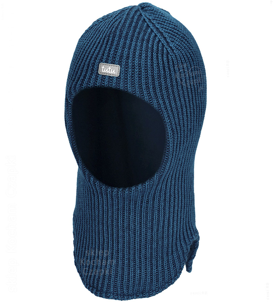 Kominiarka z wełny 100%  merino na zimę dla chłopca, Smurfo, niebieski morski, 48-52 cm