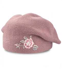 Czapka zimowa damska, beret pieczarka, Tesoni v5, wrzosowy, 55-57 cm