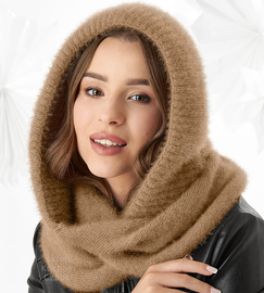 Kominiarka damska, komin z kapturem, Onaasi, karmelowy, 55-62 cm