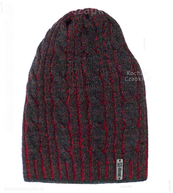 Czapka zimowa męska, długa, grafit + ciemny czerwony, Savir, grafit + ciemny czerwony. 56-60