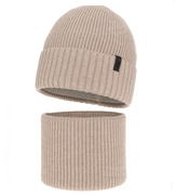 Czapka i komin dla chłopca, Rahian,100% merino, beżowy (06), 50-52 cm