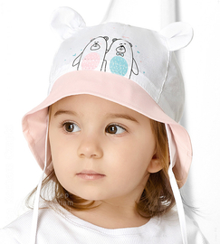 Kapelusz bawełniany dla dziewczynki na lato z uszkami, wiązany,  Peabea, 46-48 cm