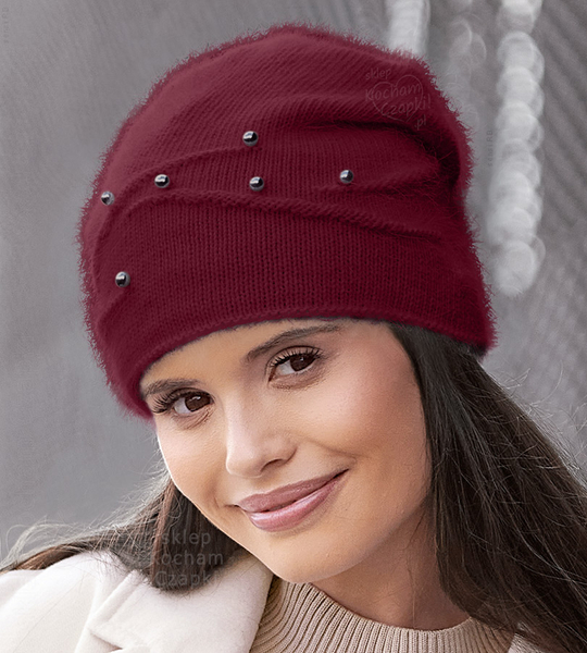 Czapka zimowa, damska, Izydora, angora, bordowy, 54-56 cm
