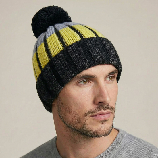 Czapka zimowa męska, polarowa podszewka, Sentido L, czarny + limon, 57-60 cm