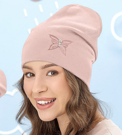 Czapka damska wiosenna/jesienna, bawełniana, Aonang, różowa, 54-56 cm