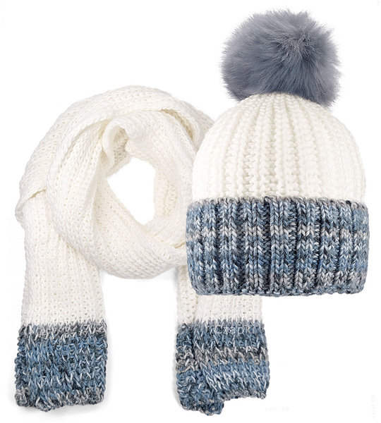 Czapka i szalik damski, komplet zimowy, z polarem, Borgata, mleczny + wzór (16) , 56-58 cm
